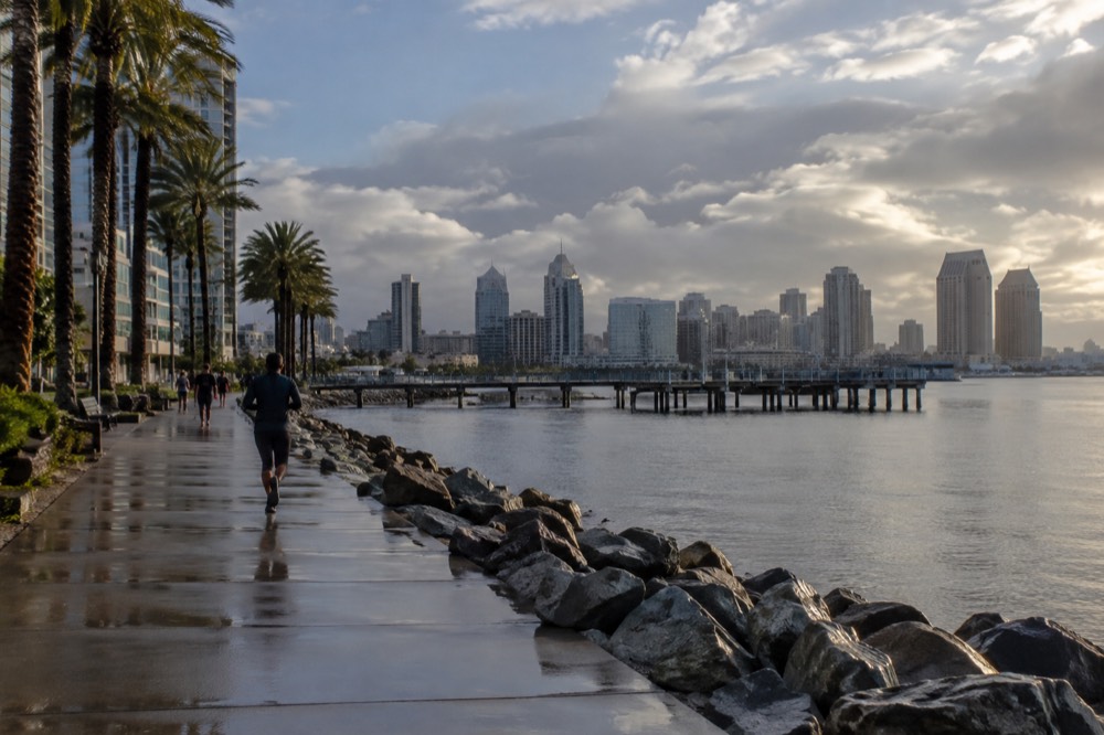 Downtown San Diego skyline under clouds on a cool winter afternoon