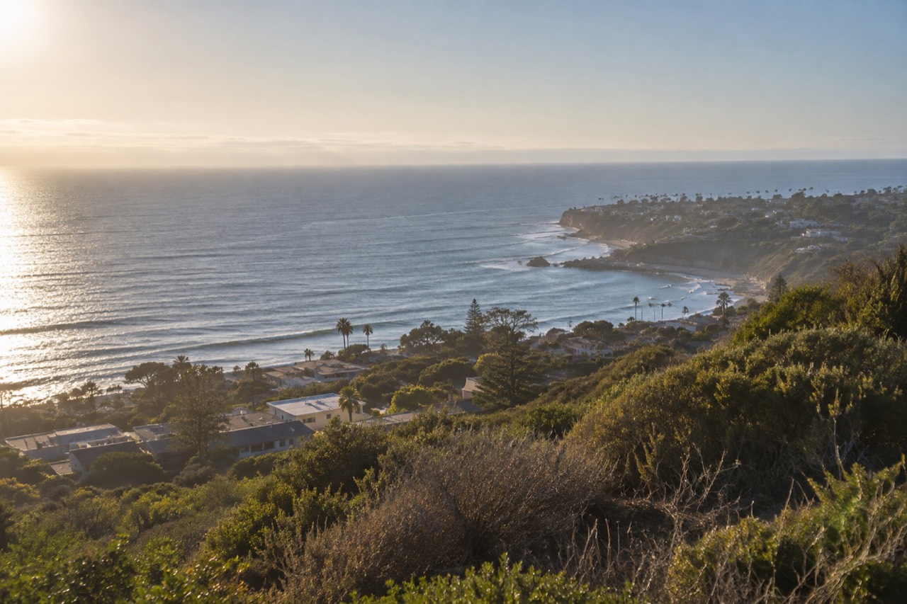 View from a hilltop overlook across La Jolla toward the Pacific Ocean