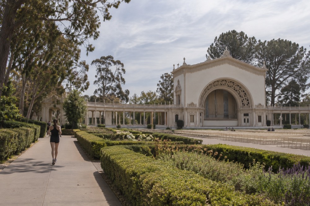 The Spreckels Organ Pavilion stage and colonnade in Balboa Park