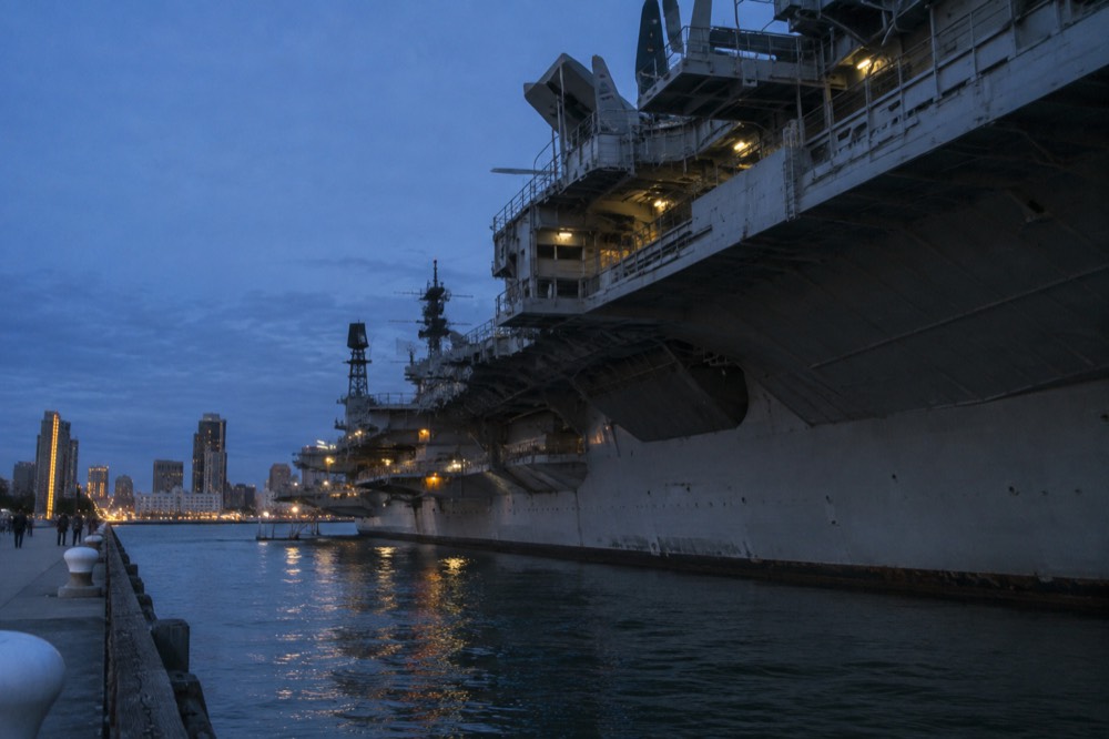 USS Midway aircraft carrier moored at the downtown San Diego waterfront